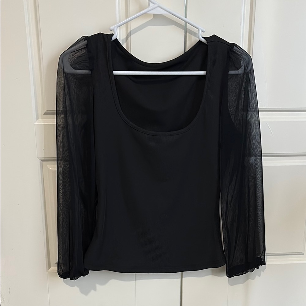 Elegant Black Sheer Sleeve Top